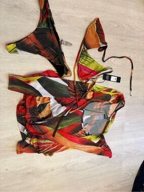Tropical Print Multi-Color Beach Cover-Up Top by
